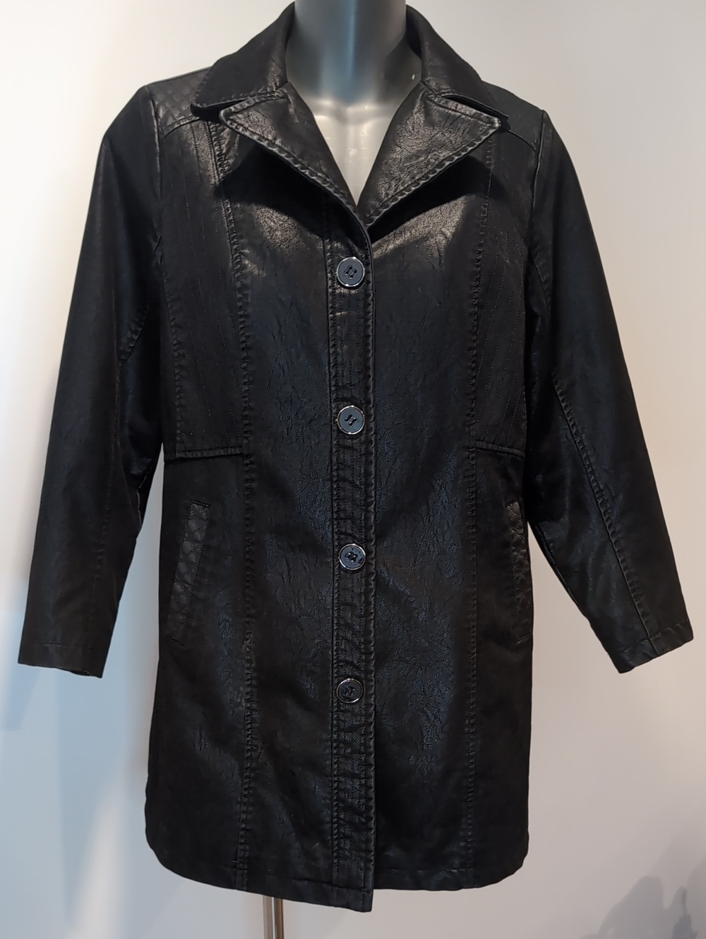 Claire France Imitation Suede Black  Button-Front Coat Size 14 Car Coat Jacket